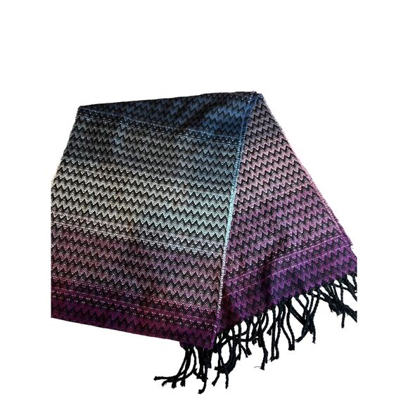 D&Y Softer than Cashmere Chevron Ombre Print Fringe Scarf Pink Blue Plum - Picture 1 of 5
